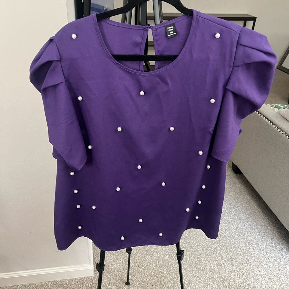 Purple Pearl Puff Sleeve Shirt
